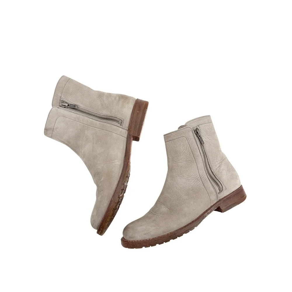 Frye Natalie Double Zip Grey Leather Ankle Boots Womens 7.5 B